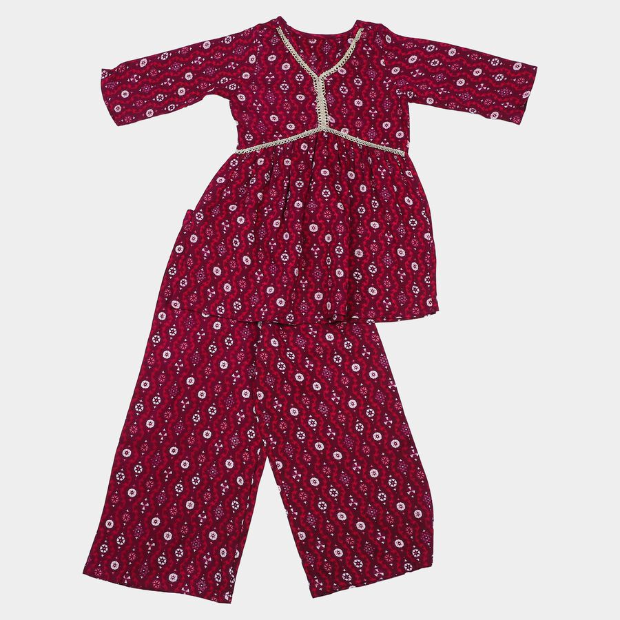 Girls Wine V Neck Co ord Set Fusion Set, Wine, large