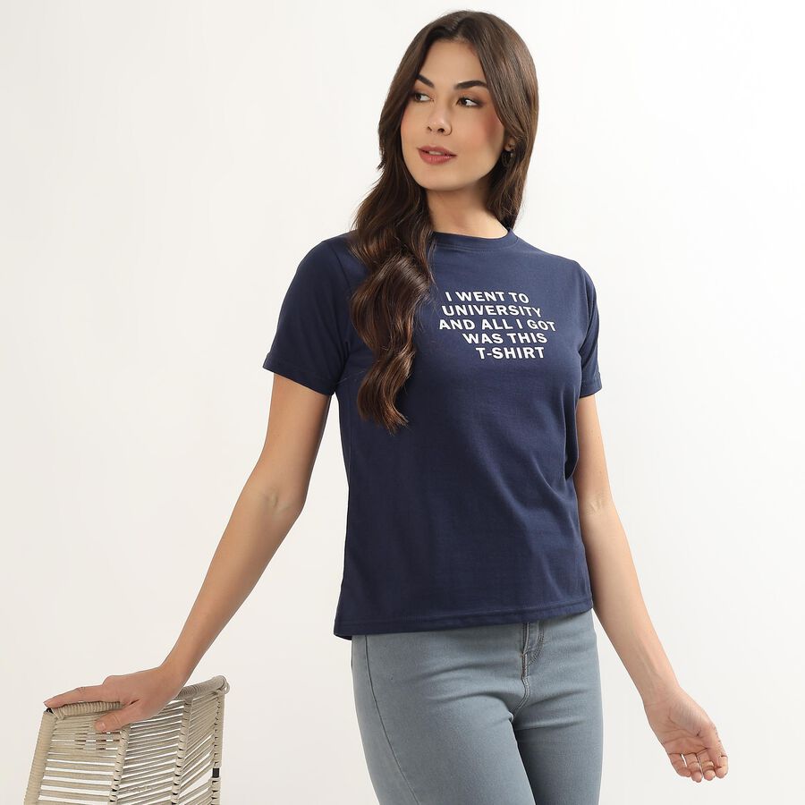 Ladies' Round Neck T-Shirt, नेवी ब्लू, large