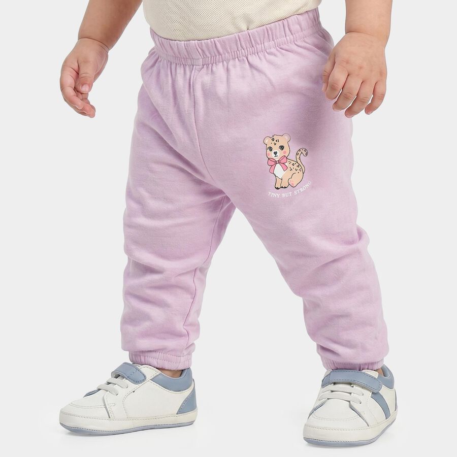 Infants' Lavender Jogger Fit Cartoon Printed Cotton Pyjama, लाइलेक, large