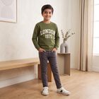 Boys' Olive Green Crew Neck Pullover Sweatshirt, Olive, small