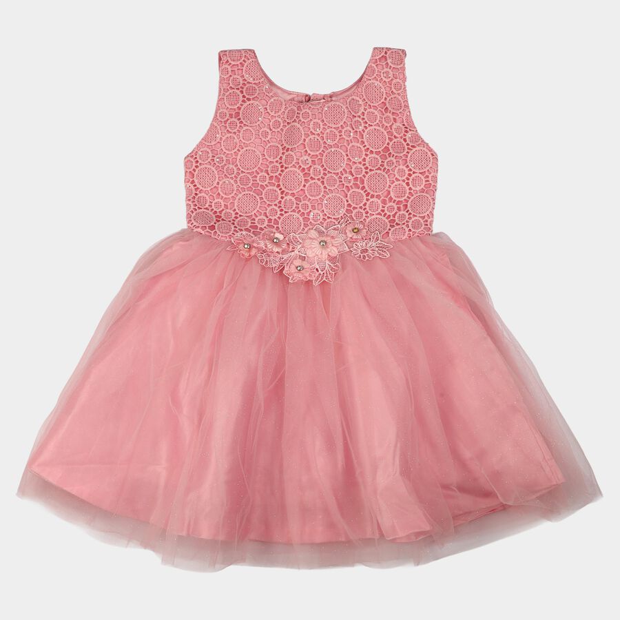 Girls' Pink Fit and Flare Lace Bodice Party Wear Frock, Light Pink, large