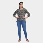 Women's Brown Round Neck Floral Printed Kurti, भूरा, small