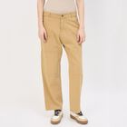 Women's Cotton High-Rise Straight Fit Trousers, Beige, small