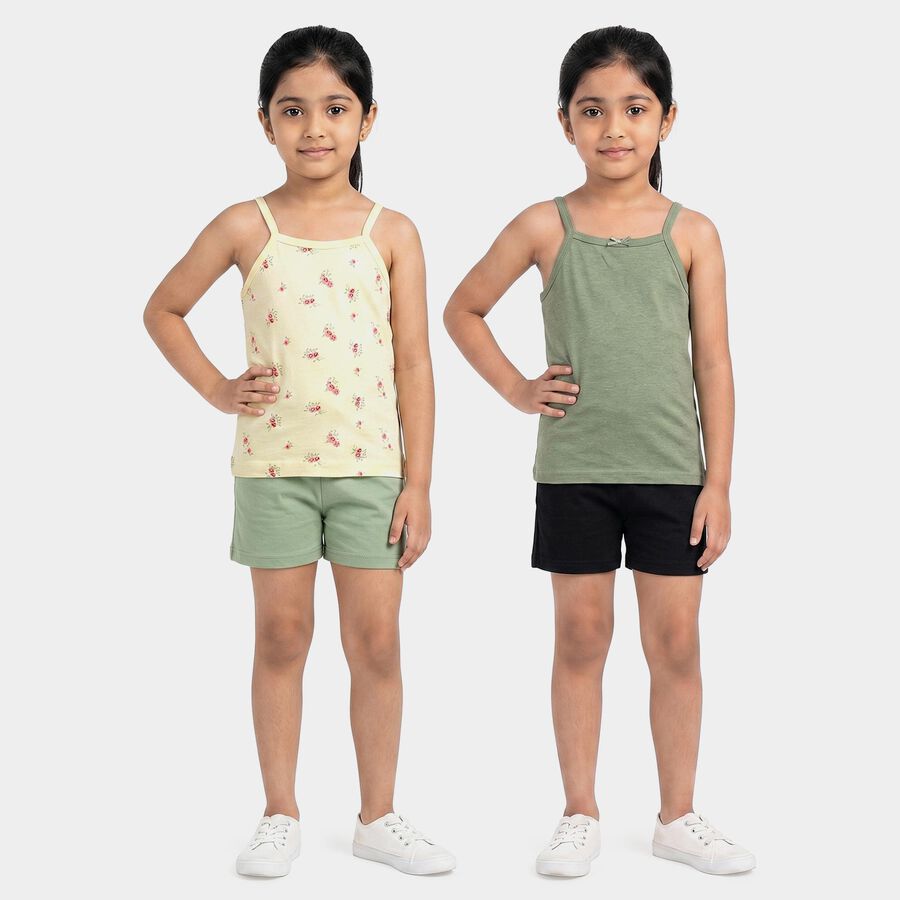 Girls' Green Cotton Round Neck Sleeveless Vest, हल्का हरा, large