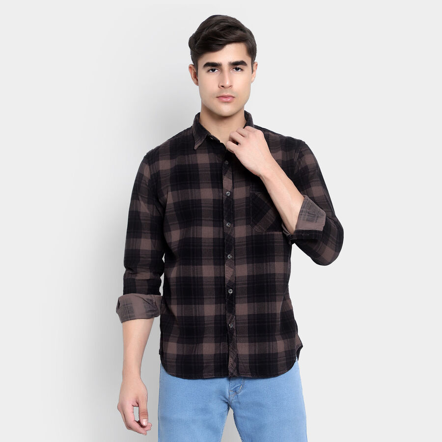 Cotton Checks Casual Shirt, Brown, large image number null