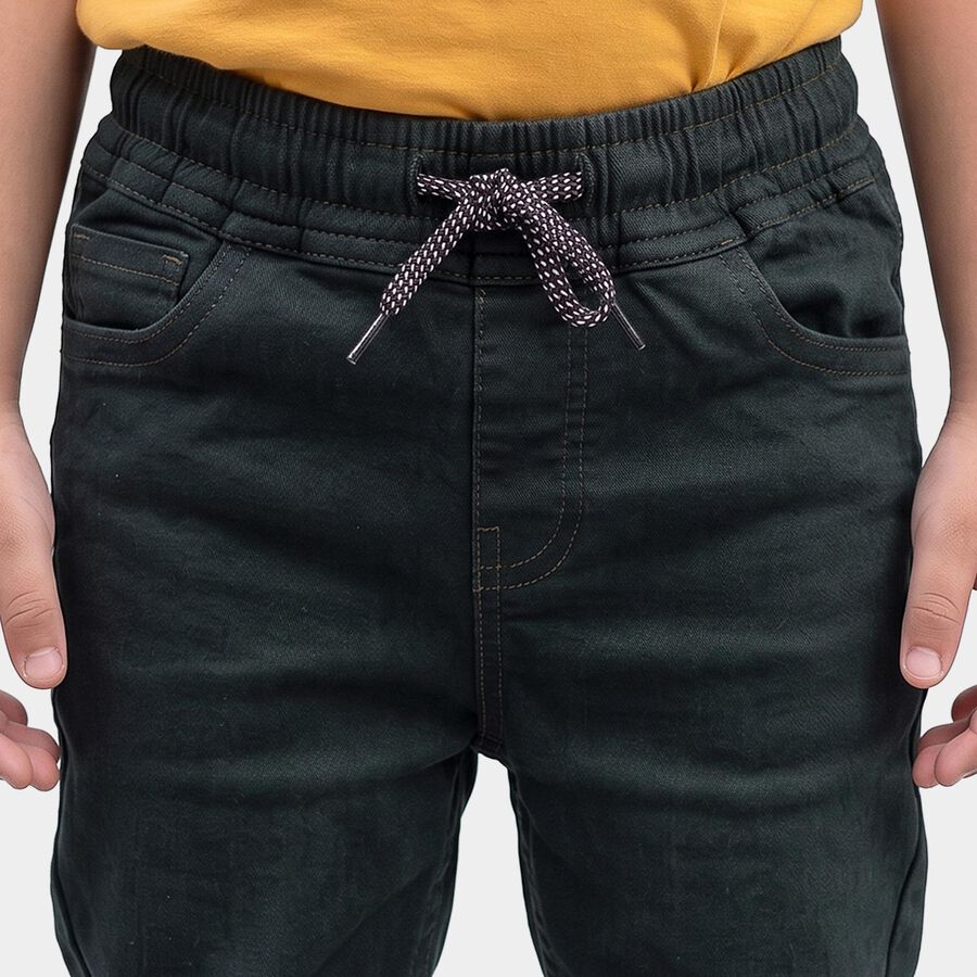 Boys' Olive Green Jogger Fit Drawstring Waist Jeans, ओलिव, large