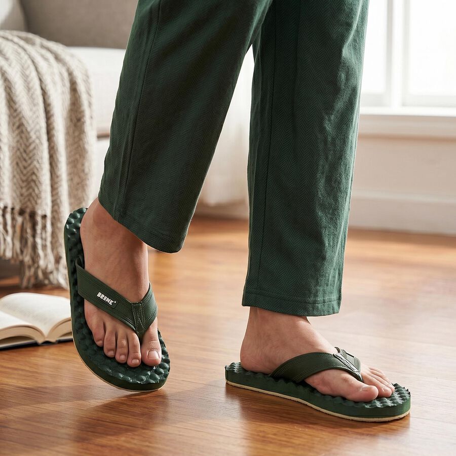 Men's Olive Green Flip-Flop Slippers, ओलिव, large
