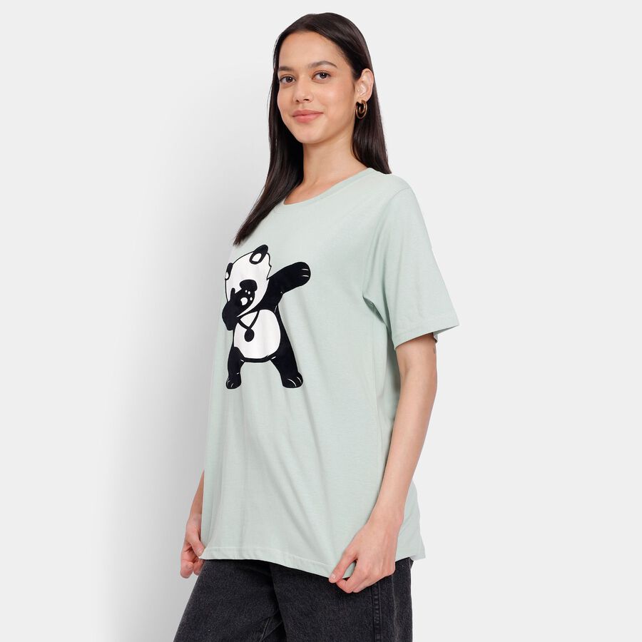 Ladies' 100% Cotton Round Neck T-Shirt, हल्का हरा, large image number null