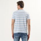 Men's Light Blue Round Neck Horizontal Striped T-Shirt, स्काई ब्लू, small