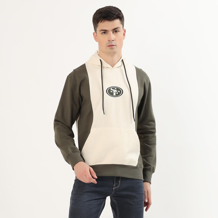 Men's Olive Green and White Hooded Neck Casual Sweatshirt, सफ़ेद, large image number null