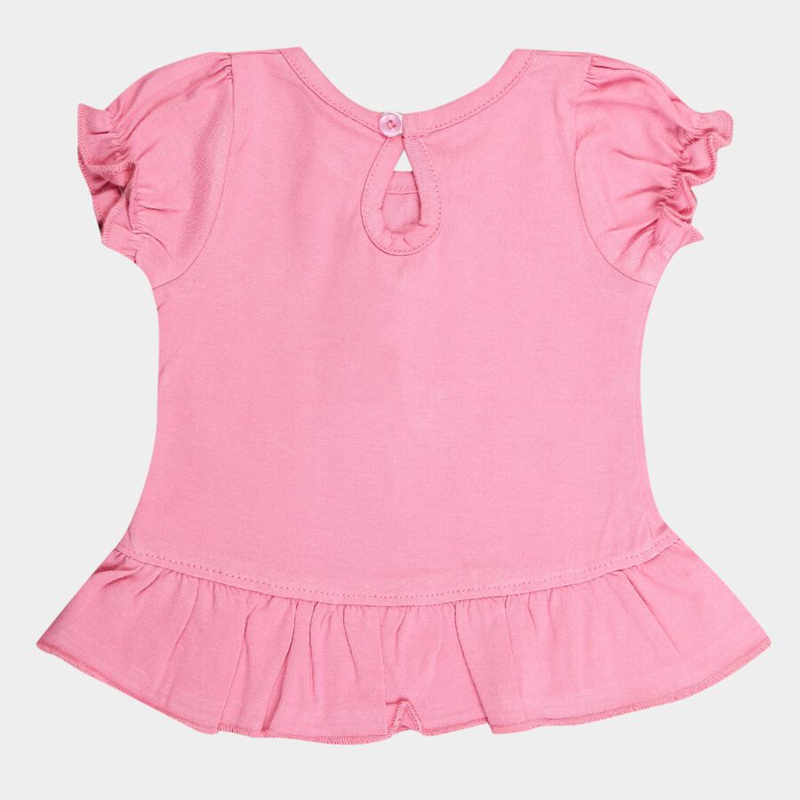 Infants Cotton Round Neck T-Shirt, Pink, large image number null