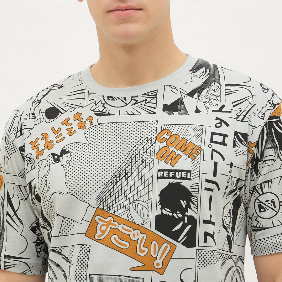 Men's Light Grey Cotton Round Neck Casual T-Shirt, Light Grey, large