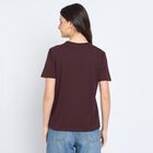 Ladies'  Stripes Round Neck T-Shirt, Brown, small