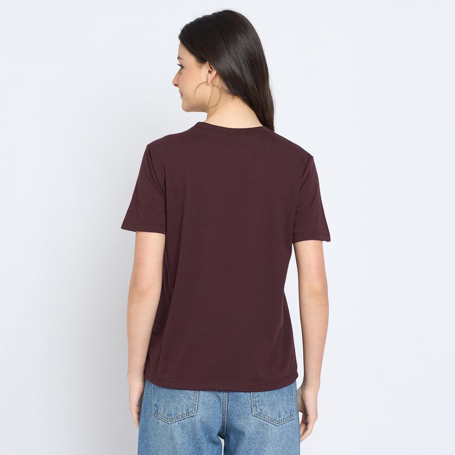Ladies'  Stripes Round Neck T-Shirt, Brown, large