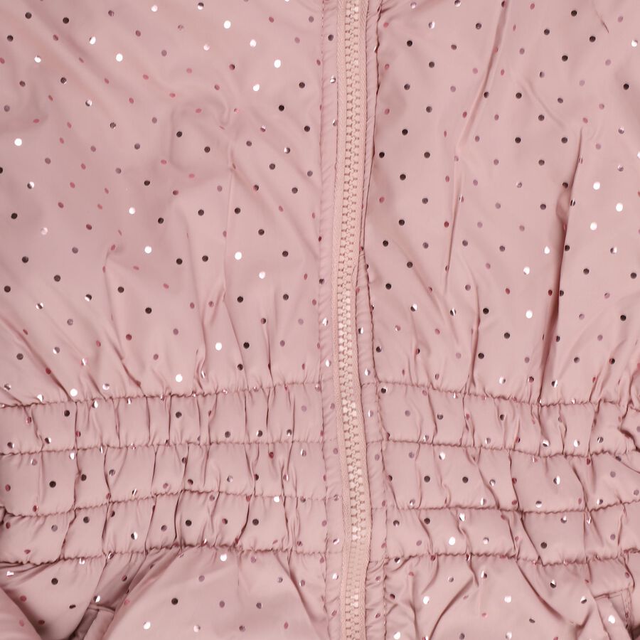 Girls' Soft Dusty Pink Hooded Polka Dot Jacket, Pink, large image number null