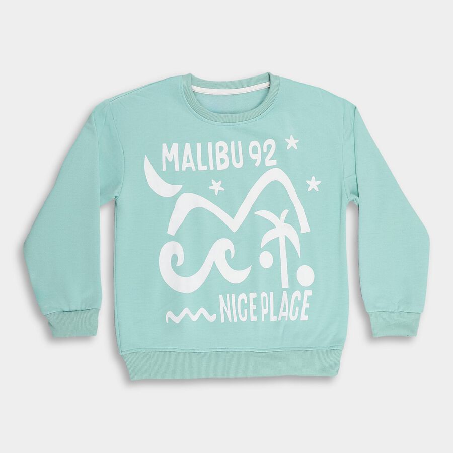 Girls Light Mint Green Crew Neck Casual Sweatshirt, Light Green, large image number null