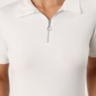 Women's White Cotton Mock Neck Minimalist Top, Off White, small