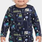 Infants' Navy Blue 100% Cotton Round Neck Graphic Print Baba Suit, नेवी ब्लू, small