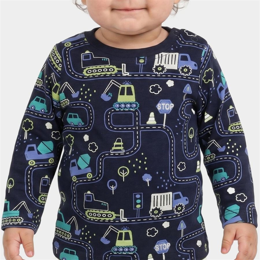 Infants' Navy Blue 100% Cotton Round Neck Graphic Print Baba Suit, नेवी ब्लू, large