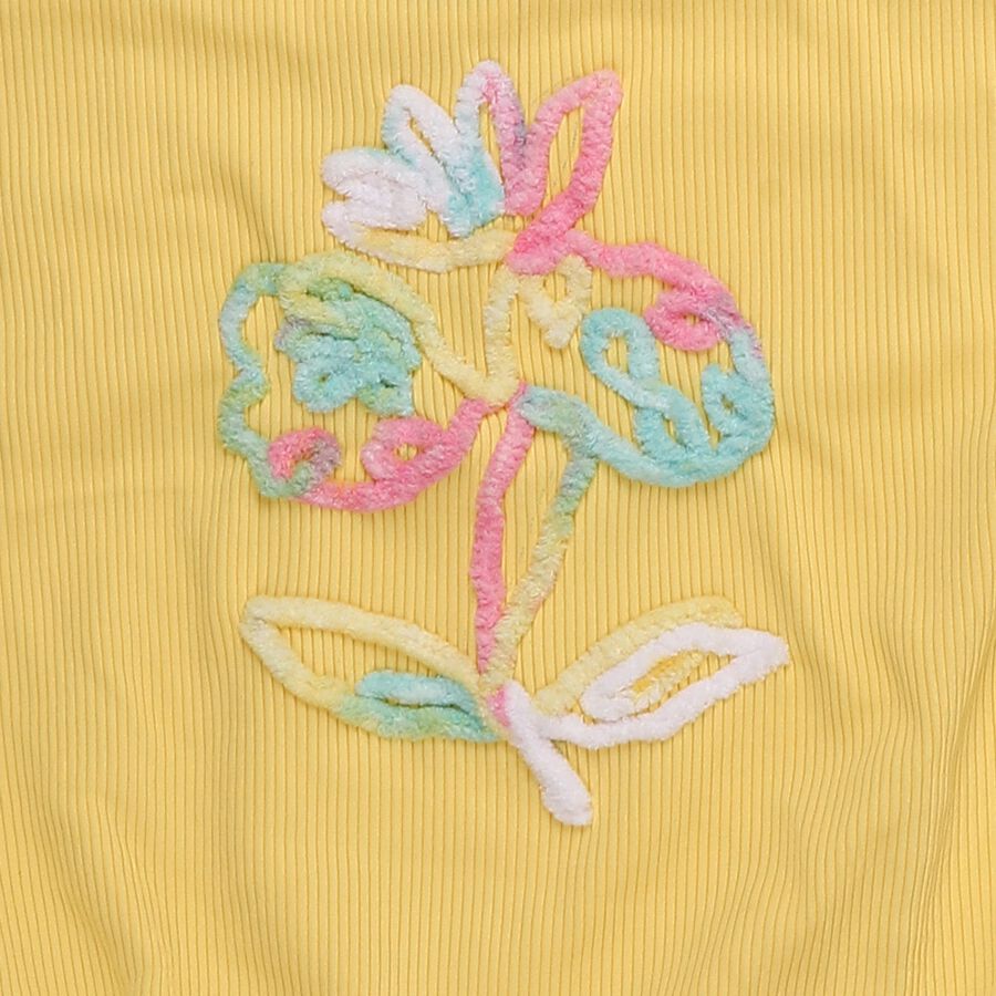 Girls' Yellow Round Neck Ruffle Sleeve Casual T-Shirt, पीला, large