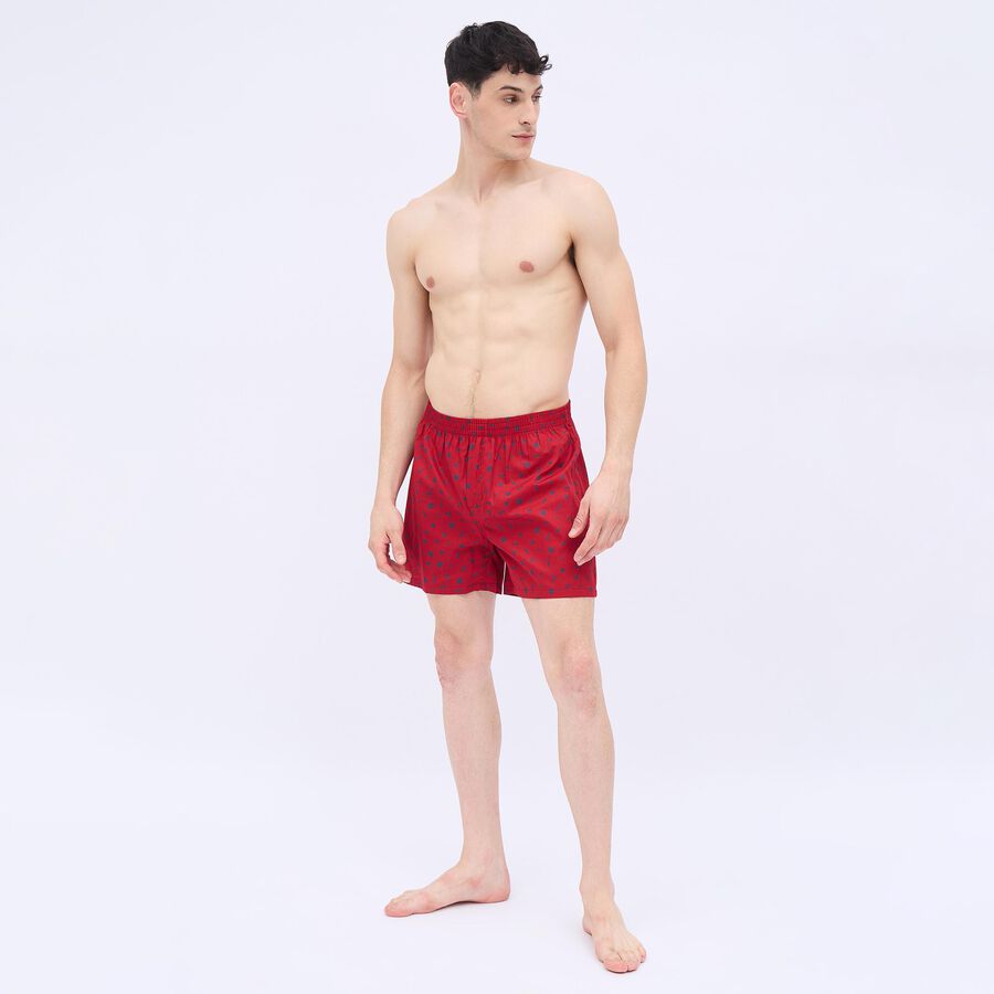 Men's Deep Crimson Printed Elastic Waist Boxers, Red, large image number null