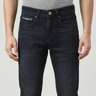 Men's Navy Blue Slim Fit Washed Jeans, गहरा नीला, small