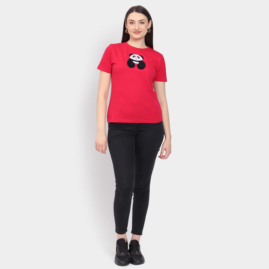 Ladies' 100% Cotton Round Neck T-Shirt, रानी (फ्यूशिया), large