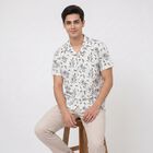 Men's Light Grey Cotton Camp Collar Casual Shirt, Light Grey, small