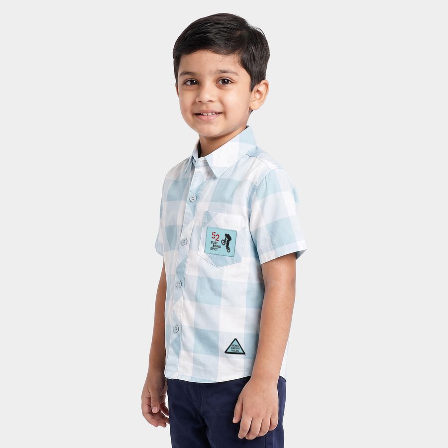 Boys Light Blue Cotton Spread Collar Casual Shirt, Light Blue, large