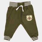 Infants Olive Green Jogger Animal Patch Cotton Blend Pyjama, ओलिव, small