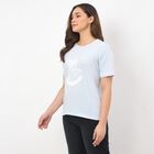Women's Light Blue Round Neck Casual T-Shirt, Light Blue, small