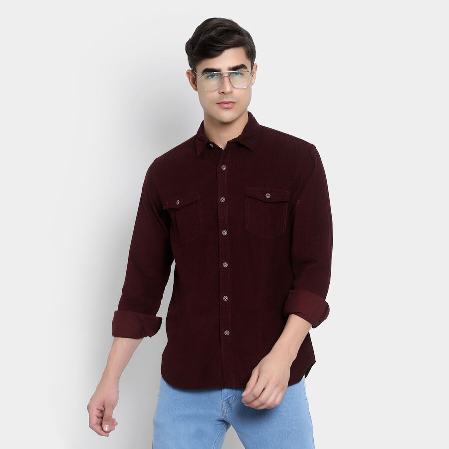 Cotton Solid Casual Shirt, Wine, large image number null