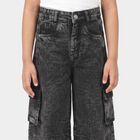 Girls' Black Wide Leg Cargo Jeans, Black, small
