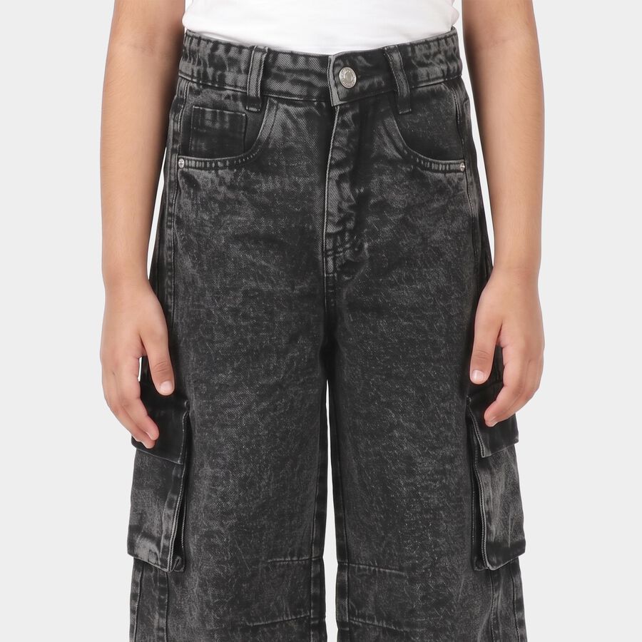 Girls' Black Wide Leg Cargo Jeans, Black, large