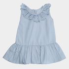Infants' Light Blue Cotton Lace Neck Tiered Frock, हल्का नीला, small image number null