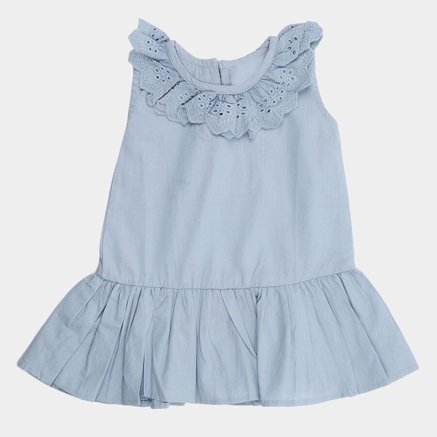 Infants' Light Blue Cotton Lace Neck Tiered Frock, हल्का नीला, large image number null