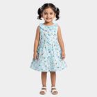 Girls' Light Blue Floral Printed Fit and Flare Frock, हल्का नीला, small