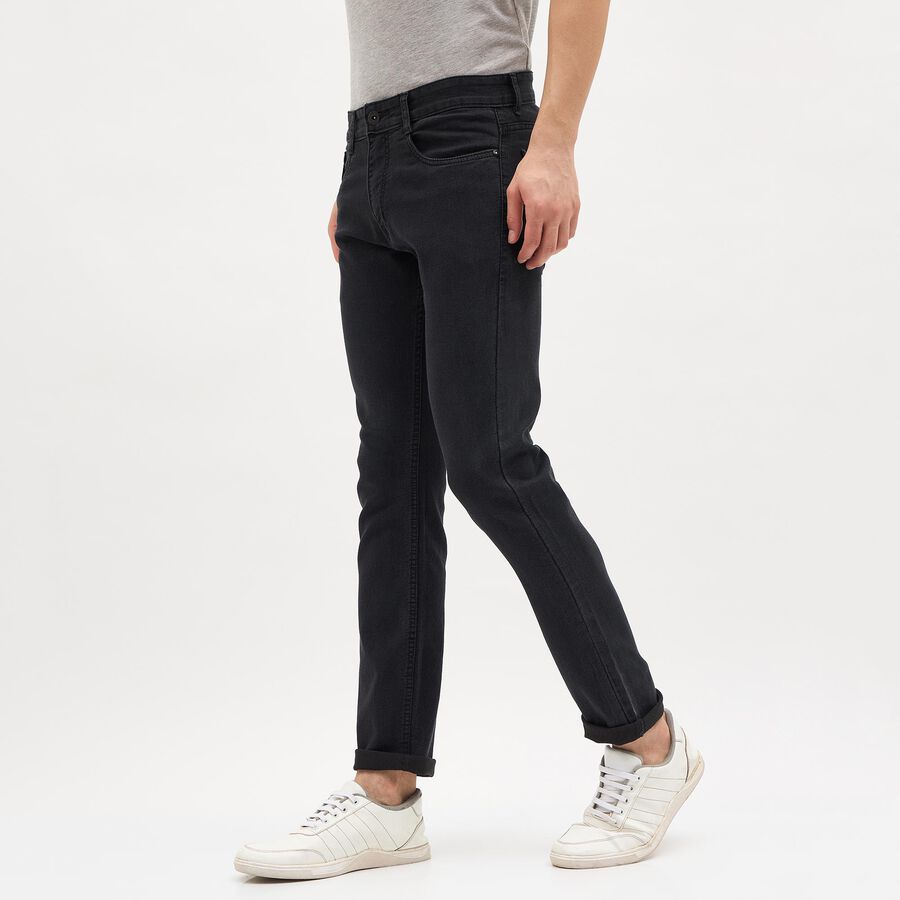 Men's Jet Black Slim Fit Stretchable Jeans, Dark Grey, large