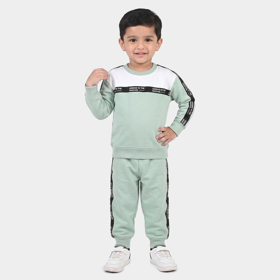 Boys Mint Green Crew Neck Colorblock Baba Suit, हल्का हरा, large