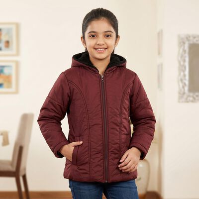 Girls' Wine Hooded Puffer Jacket