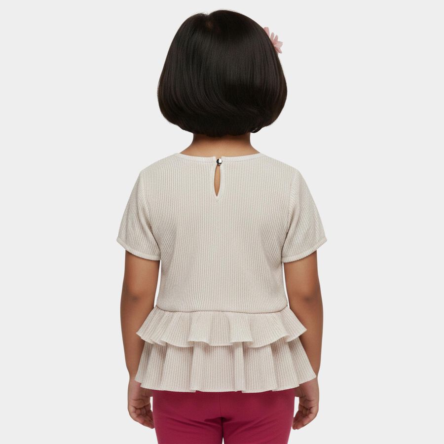 Girls' White Round Neck Romantic T-Shirt, सफ़ेद, large