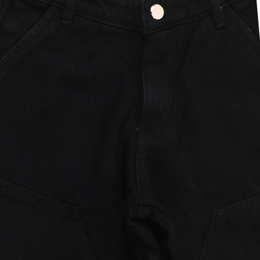 Boys' Jet Black Regular Fit Cotton Jeans, काला, large image number null