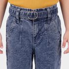 Girls Light Blue Wide Leg Belted Jeans, हल्का नीला, small