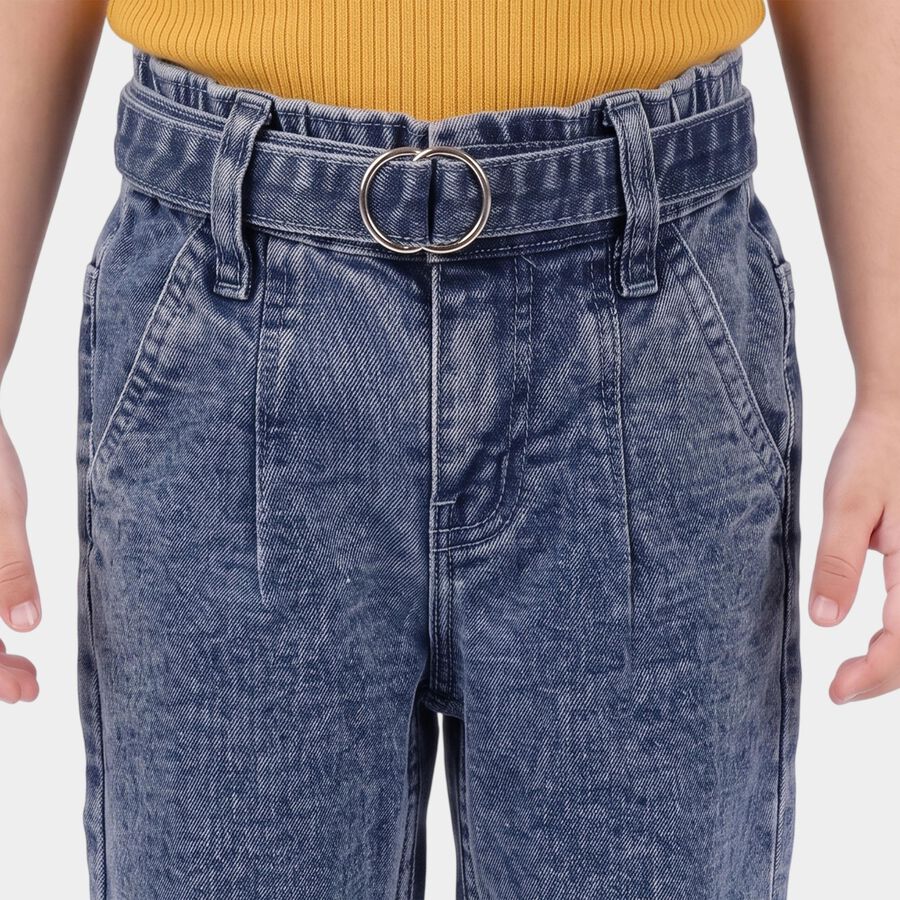 Girls Light Blue Wide Leg Belted Jeans, हल्का नीला, large