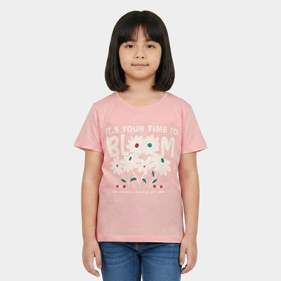 Girls Pink Round Neck Regular T-Shirt