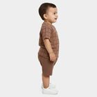 Infants' Beige 100% Cotton Round Neck Checked Baba Suit, Beige, small
