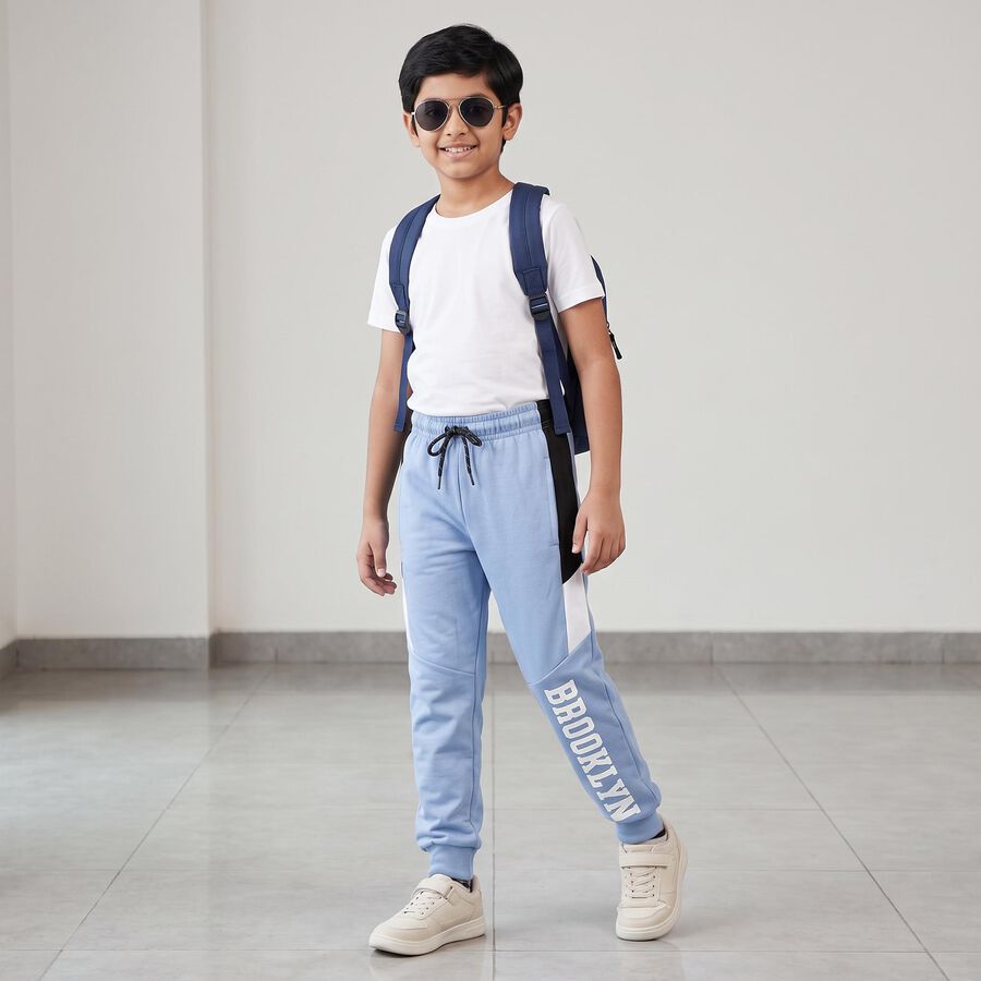 Boys' Light Blue Jogger Fit Graphic Printed Winter Pyjama, Light Blue, large