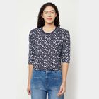 Cotton Printed Round Neck T-Shirt, Navy Blue, small image number null