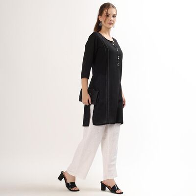 Women's Bright White Wide-Leg Embroidered Trousers