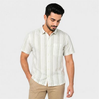 Men's Olive Green Cotton Collar Regular Fit Casual Shirt
